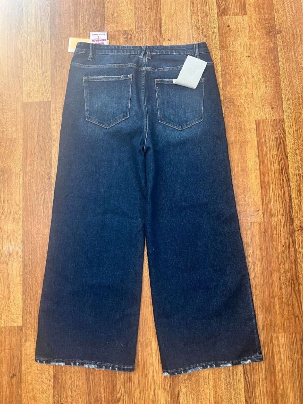 Risen Womens Dark Wash Wide-Leg Tummy Control Jeans With Frayed Hem Size 2XL - Picture 5 of 11